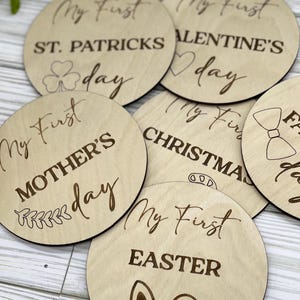 Lot de cartes pour les premières fêtes de bébé, ma première année, plaque de marqueur d'étape, cadeau de baby shower, nouveau-né, disque en bois, accessoire photo de bébé