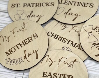 Baby's First Holiday Milestone Wooden Discs: Photo Prop Set