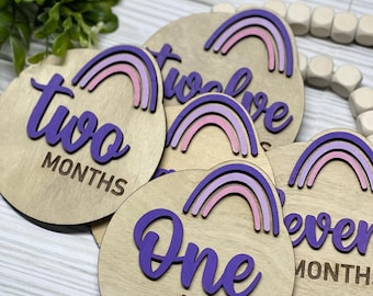 Wooden Baby Milestone Discs, Retro Rainbow Monthly Milestone Marker ,Baby Photo Props, Baby Photo Prop, Baby Shower Gift, Photography Set