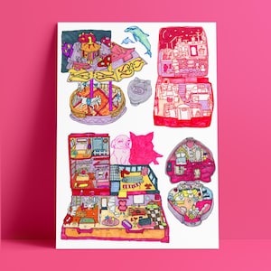 Impressão da Polly Pocket House, impressão de arte retrô, nostalgia, vintage dos anos 90 - tamanhos A4, A5, A6