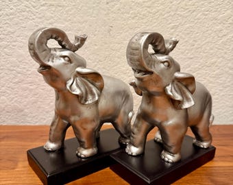 Vintage Silver elephant bookends, gift for her, animals, unique bookends, Resin, office