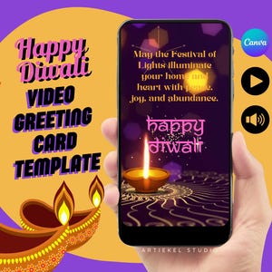 Happy Diwali Card Template. Canva Editable Deepavali Mobile Video Greetings for Indian Festival of Lights Celebration. Digital Download.