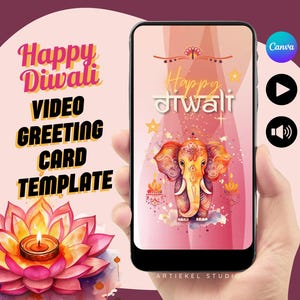 Happy Diwali Card Template. Canva Editable Deepavali Mobile Video Greetings for Indian Festival of Lights Celebration. Digital Download.