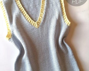 Knitted Vest Pattern: Women's Sleeveless Pullover with French Rib (PDF Pattern)