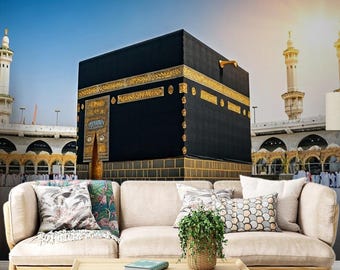 Ramadan Decorations Kaaba Wall Mural, Large Mecca Wallpaper, Islamic Home Decor for Living Room, Holy City Wall Art, Muslim Decor