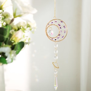 Evil Eye Suncatcher, Healing Amethyst Crystal Light Sun Catcher, Boho Home Decoration, Peace and Protection Decor, Gift for Her