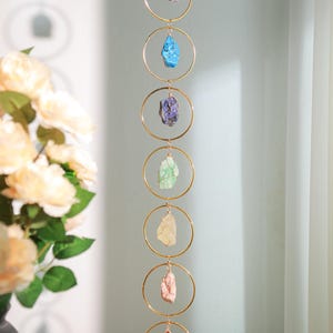 7 Chakra Crystal Hanging, Healing Crystal Wall Hanging, Raw Chakra Crystals, Boho Suncatcher, Natural Raw Gemstones, Women Day Gift