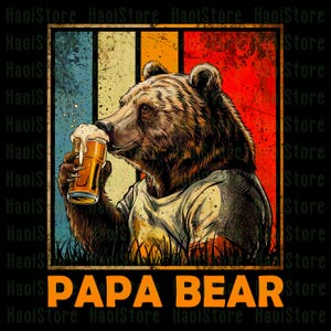 Papa ours Png, papa ours vintage Png, ours fête des pères Png, bière papa Png, papa ours Png