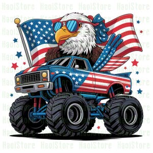 Monster Truck pygargue à tête blanche américain du 4 juillet, Monster Truck pygargue à tête blanche PNG, Monster Truck Fête de l'indépendance png, 4 juillet png