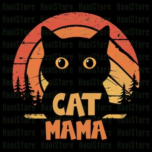 猫ママSVG、黒猫ママママのレトロな野生動物SVG、黒猫の母の日SVG、母の日の引用SVG