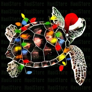 Turtle Christmas Lights Png, Christmas Turtle Png, Turtle Xmas Png, Turtle Santa Hat Png