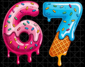 Six Seven Ice Cream Png, Six Seven 67 Meme Png, Gen Alpha Trend Png, Gen Z Png, Meme 67 Funny Number Png
