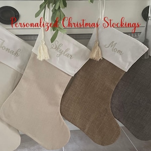 Christmas Stockings, Holiday Stocking, Linen Christmas Stockings, Family stockings, Linen Tassel Stockings, Christmas