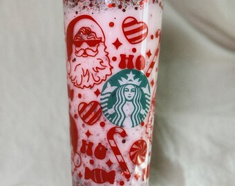 Vaso de 24 oz con diseño de Papá Noel y nieve para Navidad