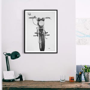 Triumph Bonneville Motorcycle Art Print, Vintage Cafe Racer (18x24 inch)