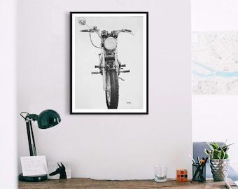 Triumph Bonneville Motorcycle Art Print, Vintage Cafe Racer (18x24 inch)