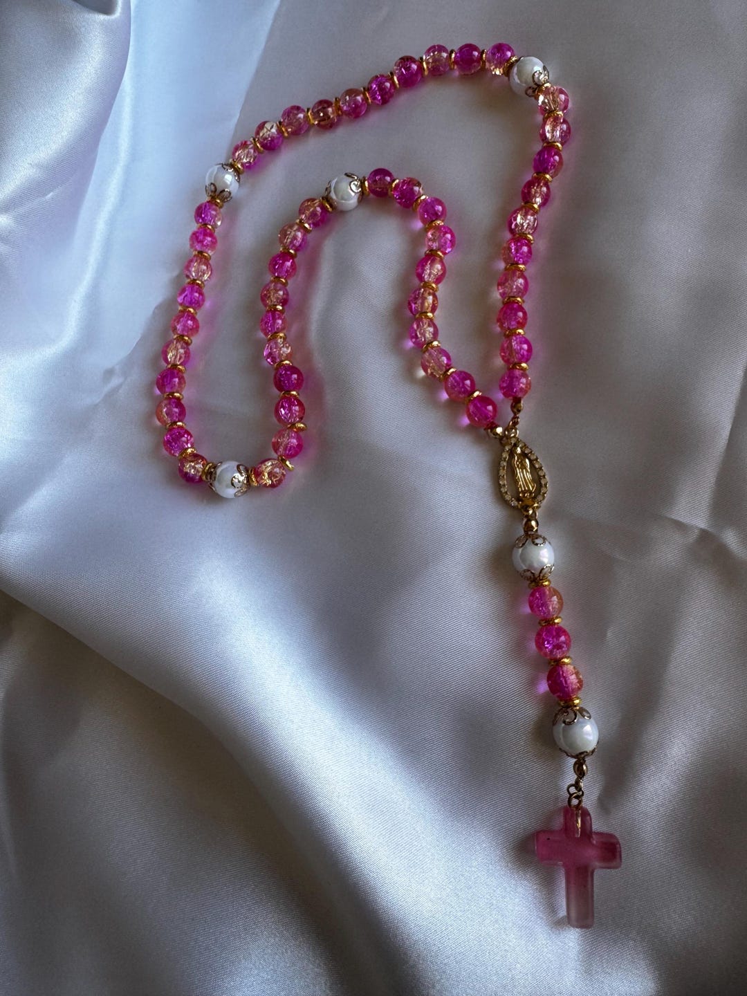 Transparent Fuchsia Rosary and Glass Cross. - Etsy