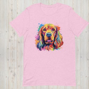 Bunt Cocker Spaniel T-Shirt, Regenbogen Kunst Hunderasse T-Shirt, Künstlerisches Grafik-Shirt für Hundeliebhaber, Einzigartiges Kleid, Unisex Geschenk