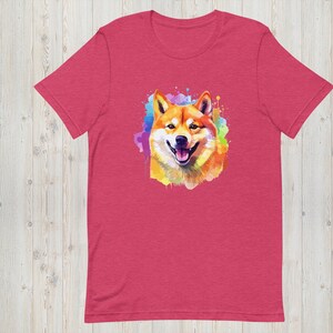 Kolorowa koszulka Shiba Inu, tęczowa koszulka z motywem rasy psów, artystyczna koszulka graficzna dla miłośników psów, wyjątkowa odzież, prezent dla obu płci