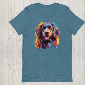 Camiseta colorida de Newfoundland Newfie, camiseta de raza de perro con arte de arcoíris, camiseta gráfica artística para amantes de los perros, prenda única, regalo unisex