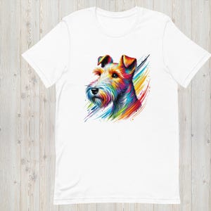 Colorful Wire Fox Terrier T-Shirt, Rainbow Art Dog Breed Tee, Artistic Graphic Shirt for Dog Lovers, Unique Apparel, Unisex Gift