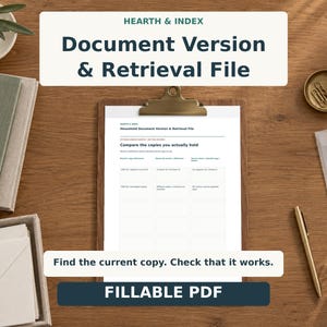 Rastreador de versiones de documentos domésticos, archivo de prueba para comparación y recuperación de copias, PDF rellenable e imprimible, A4 y Carta