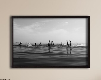 Black and White Ocean Swimming Poster, Feminist Aesthetic Wall Art, Surreal Fashion Photography Canvas, Girl Wall Art Statement Print