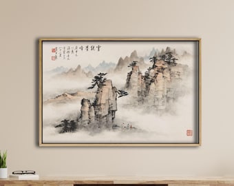 走る馬の水墨画：大きな白黒の風水壁アート - Etsy 日本