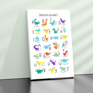 Décoration murale alphabet dinosaure pour enfants - Impression dinosaure de A à Z - Déco éducative amusante pour chambre d'enfant - Poster Jurassique coloré pour chambre de garçon ou de fille