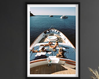 Luxury Yacht Canvas Wall Art, Summer Sailing Photography Print, Glamorous Boat Lifestyle Poster, Ocean View Decor, Vacation Wall Canvas