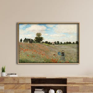 クロード・モネのポピー キャンバスプリント – 印象派の野花畑の壁アート – コクリコの絵画 – フランスの田舎の自然の装飾
