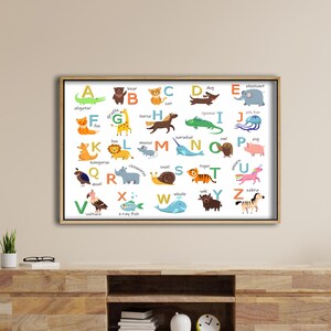 Arte murale con alfabeto animale per bambini - Poster con animali dello zoo dalla A alla Z - Stampa educativa ABC per la cameretta dei bambini - Tela decorativa colorata e carina per la cameretta dei bambini