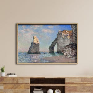 Impresión en lienzo de un acantilado costero de Claude Monet – Arte mural impresionista junto al mar – Pintura de arco de roca de Étretat, Normandía – Decoración marina francesa