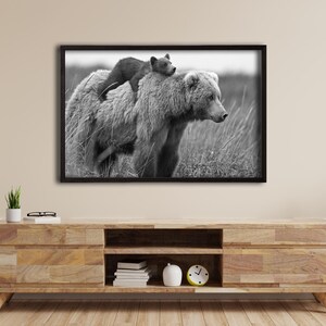 Bear canvas wall art Bear Cub Nursery wall decor Brown bear Funny Animal wall art Kids room decor Baby Animal black white print
