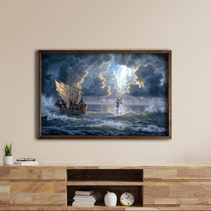Framed or Print Jesus Walking On Water , Jesus Christ Canvas Framed , Christian Canvas, Jesus Believer Print Art , Jesus Canvas Print