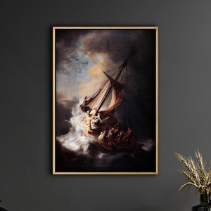 Christ in the Storm by Rembrandt Canvas Print, Baroque Religious Wall Art, Sea of Galilee Painting, Classic Biblical Home Decor