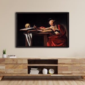 Framed Caravaggio - Saint Jerome Writing (1607-8) Canvas Gallery Wrapped or Framed Giclee Wall Art Print
