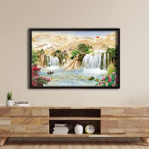 Aquarell Landschaft japanische Kunst, Japanische Aquarell Landschaft, Aquarell Malerei Leinwanddruck, Japanische Landschaft Aquarell gerahmte Kunst