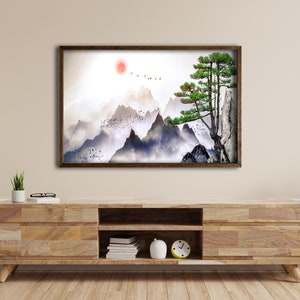 Landscape Japanese wall art Mountain print art Japan print, Mountain canvas art Japan home decor Asian wall decor
