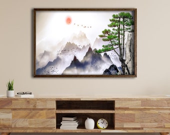 Landscape Japanese wall art Mountain print art Japan print, Mountain canvas art Japan home decor Asian wall decor