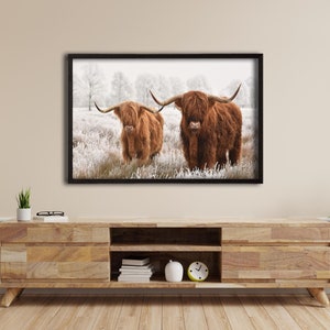Cow Wall Art,Highland Cow Painting canvas print Farmhouse art Cattle Country wall art Cow print Rustic wall art Extra Large Canvas