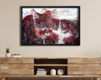 Japanese canvas Wall Art Mountain Print Asian painting Japanese landscape painting Asian Nature Living room wall art Large canvas art
