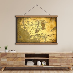 Impressão em tela do mapa da Terra Média para pendurar, arte de parede em tela do Senhor dos Anéis, decoração de sala de jogos, rolo extragrande ou impressão em tela de mapa pronta para pendurar,