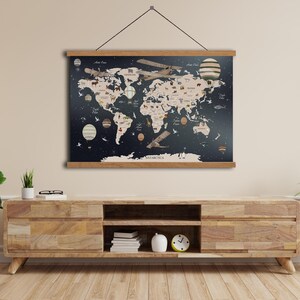 Lustige Kinderzimmer Weltkarte Leinwand Kinder Weltkarte Dekor Kinder Karte Druck Weltkarte Wandkunst Kinderzimmer Dekor, Tierkarten Kinder für Karte