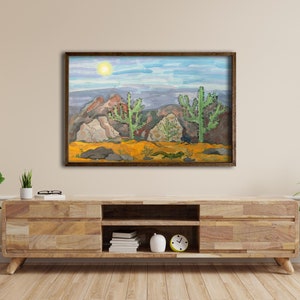Südwestliche Wüste Landschaft, Pastell Neutral Kaktus Ocotillo, Agave Yucca, Texas Reise Retro Vintage Wandkunst, Natur Poster