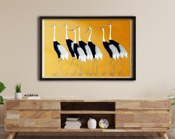 Ogata Korin Vintage Japanese poster with Seven Cranes Bird illustration Wall art print, Home Decor