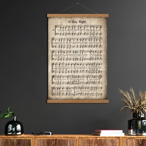 Hanging Canvas O Holy Night, Christmas Hymn, Vintage Carol,Aged Antique Sheet Music, Farmhouse Decor, Hymnal Page Print Canvas