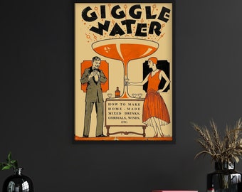 Retro Giggle Water Print, Sztuka ścienna w stylu vintage, Dekoracja wózka barowego, Sztuka ścienna z martini, Dekoracja ścienna do baru, Modna sztuka ścienna, Plakat z drinkiem