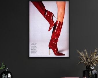 Red Boots Wall Art,Fashion Wall Art Poster, Luxury Wall Art,High Heels Print, Designer Poster, Woman Prints Retro Posters Preppy Wall Art