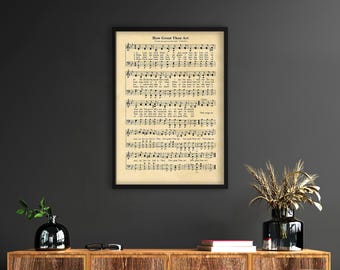 Framed Hymn Page Print,How Great Thou Art Print, Vintage Sheet Music, Aged Antique Hymn, Inspirational Quote, Farm House Decor, Old Art